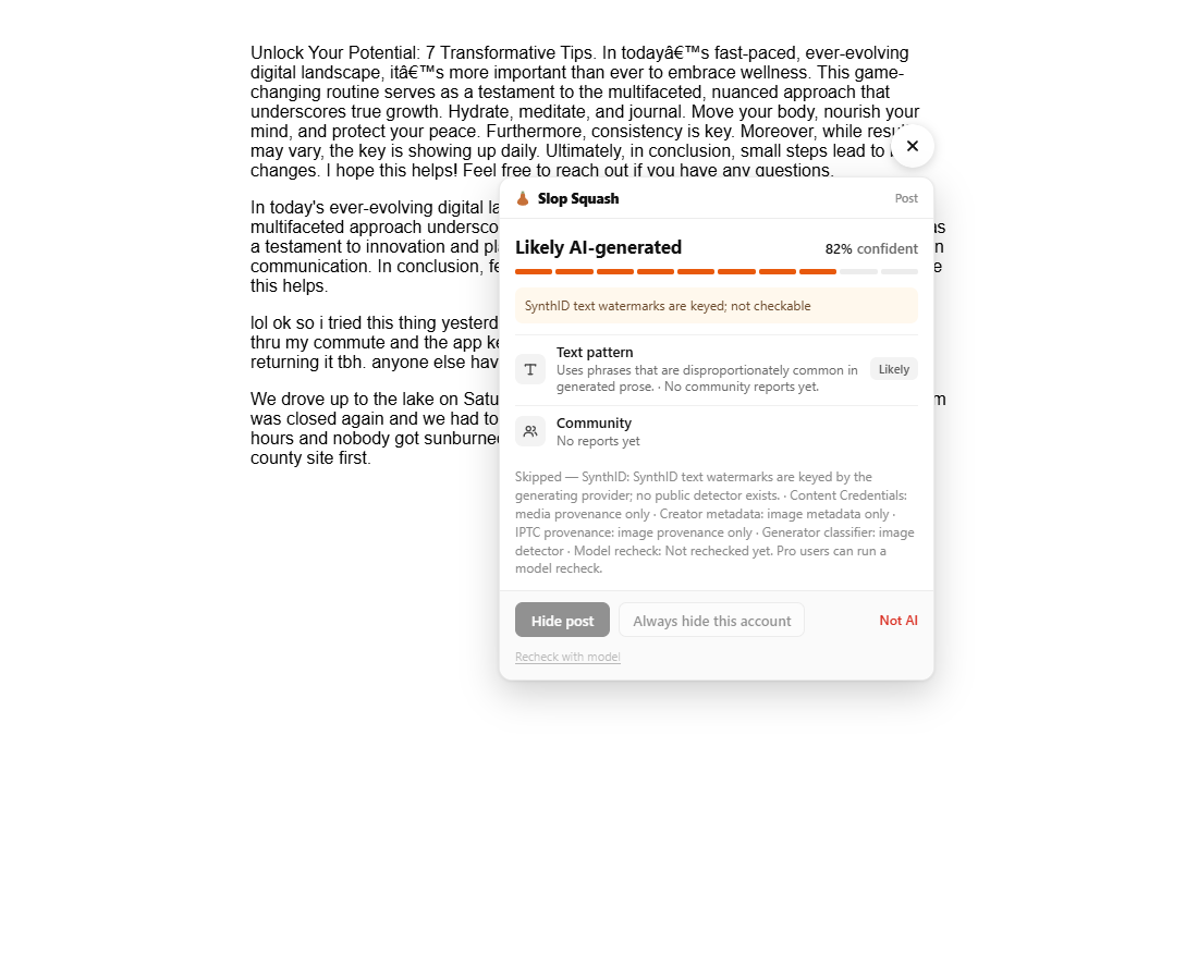 The extension's explanation card on a real page