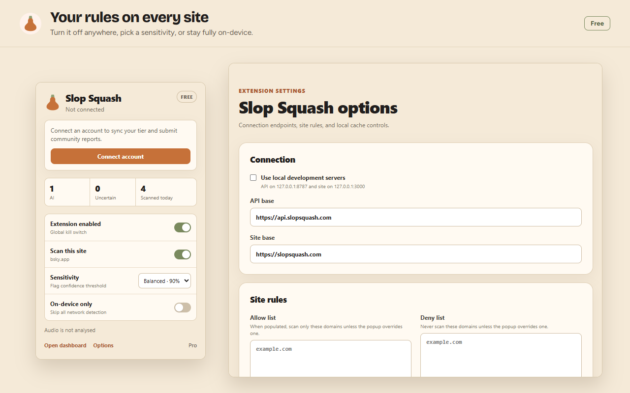 The popup and the options page